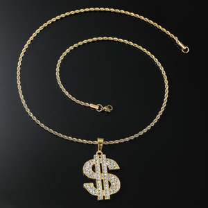 NL2092 kalung liontin kristal bentuk dolar pria, Perhiasan mode batu jalanan dengan rantai putar Aloi - Product Image 5