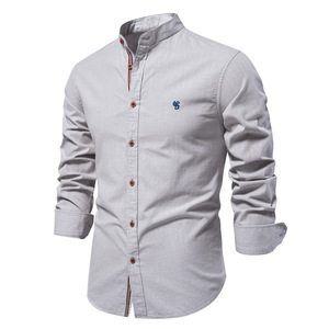 Nuova Moda Primavera-Estate: Camicia Casual da Uomo Senza Colletto in Cotone e Lino, Stile Giapponese, Tinta Unita, Maniche Lunghe, Traspirante - Product Image 6