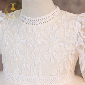 Abito da Principessa per Bambine con Maniche a Sbuffo e Dettagli in Crochet per Matrimoni Estivi, Compleanni e Spettacoli di Pianoforte L6185 - Product Image 5