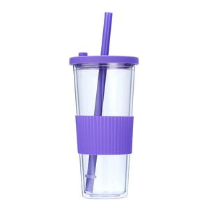 24Oz Clear Double Wall <b>Plastic</b> Acrylic Tumblers Snow Globe <b>Cups</b> With Screw Flat Straw Lids - Product Image 5