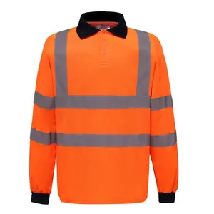 Safety Vest Reflective High Visibility Long Sleeve Polo Shirt Custom Logo Men Work Wear T-Shirt