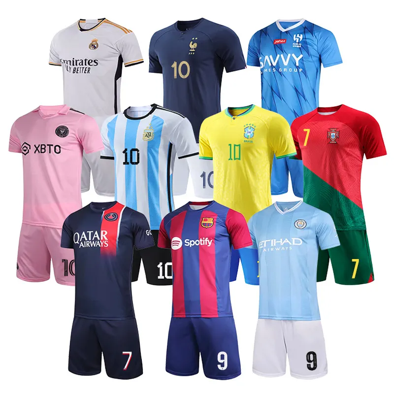 World cup all'ingrosso più economico maglie della squadra di calcio Madrids Messi Neymar Portugal Ronaldo Mbappe Haaland Pedri uomo uniforme Set