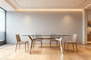 Tavolo da Pranzo Moderno <span class=keywords><strong>in</strong></span> Metallo e <span class=keywords><strong>Vetro</strong></span> Temperato con <span class=keywords><strong>Gambe</strong></span> Regolabili <span class=keywords><strong>in</strong></span> Altezza <span class=keywords><strong>per</strong></span> Appartamenti e Hotel, 8 Posti, Arredamento <span class=keywords><strong>per</strong></span> la Casa - Product Image 4