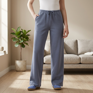 Women's Loose Wide Leg Fleece <b>Pants</b> Mid Waist Drawstring Solid Color Casual Full Length Cotton Sweatpants Autumn Wear - Product Image 4