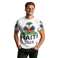 Maillot de football respirant en polyester à faible MOQ, motif coupe de football, impression personnalisée drapeau haïtien, t-shirts grande taille pour hommes