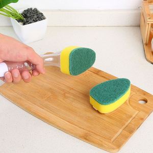 Kitchen Long <b>Handle</b> Liquid Dispensing Dish Brush <b>Sponge</b> Scrubber Pot Washing Brush for Dish Pan Cleaning Tool - Product Image 3