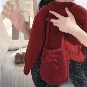 Tongxingyuan Baby Girls Sweater Set <b>Red</b> Knitted Pullover With <b>Bow</b> Detail Spring Autumn Fashion Outfit - Product Image 3