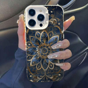 Custodia per telefono in TPU PC con stampa floreale blu a fantasia gemma, chiave argentata galvanizzata, per <span class=keywords><strong>iPhone</strong></span> <span class=keywords><strong>12</strong></span> 13 14 15 16 17 18 Pro Max - Product Image 5