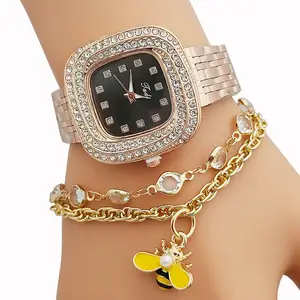 Relógio feminino fashion pulseira conjunto de relógio de quartzo conjunto de anel caixa de presente