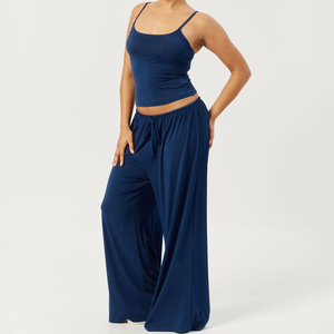 Pantalons <span class=keywords><strong>de</strong></span> détente super doux et légers pour femmes, logo personnalisé, séchage rapide, respirant, bas surdimensionnés, cordon plat, coupe ample - Product Image 5