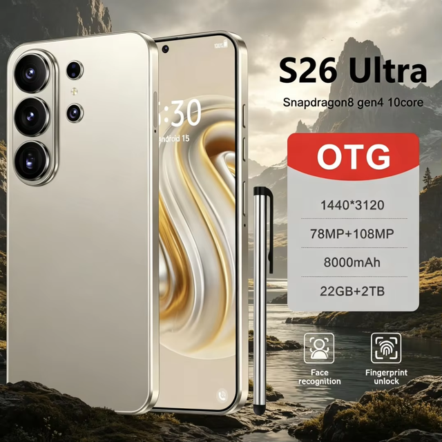 22GB+2TB S26 Ultra Android 16 7.3 Inch 5G Smartphone Big Screen Global Version Unlocked Cellphones S26 Ultra Cheap Mobile Phones