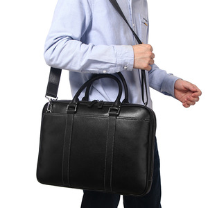 Laulisdon Men's Genuine Leather <b>Briefcase</b> Large Capacity Business Travel Shoulder Bag Solid Color Cowhide - Product Image 1