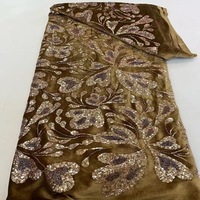 Tissu de velours d'automne hiver avec dentelle de perles de paillettes de tube brodé pour les filles nouvelles robes de soirée de mariage tricotées