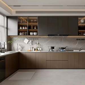 Fabrication de cuisines modernes sur mesure, armoires de cuisine commerciales avec accessoires de charnières pour évier, conception de cuisine équipée - Product Image 1