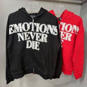 Trendy Brand MIXED EMOTION Rhinestone Letter Printing Half <b>Zip</b> <b>Hooded</b> Bamboo Fiber Cardigan Sweatershirts Hoodies for Men - Product Image 2