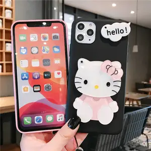 Klasik hello kitty sevimli karikatür makyaj aynası kawaii telefon kılıfı Apple iphone14 13 12 11 pro Max Xs arka kapak kızlar için