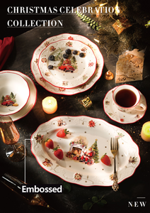Piatto da Cena in Ceramica Dipinto <span class=keywords><strong>a</strong></span> Mano Stile Natalizio con Bordo Rosso, Piatto Ovale per Biscotti con Motivo Albero Verde - Product Image 3
