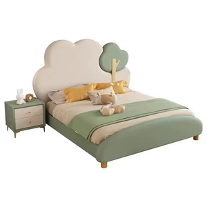 Tempat Tidur Anak Kulit Asli Cute Cloud Tree Rangka Kayu Solid Tempat Tidur Tunggal untuk Anak Laki-laki dan Perempuan - Product Image 6