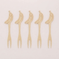 FSC-gecertificeerde Smiley Banana bamboe cocktailprikkers, conform EC 1935, natuurlijke bamboe fruitvorkjes voor bar & café