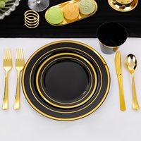Ensemble de vaisselle jetable noir et or de 150 pièces comprenant 100 assiettes à dîner/dessert, couverts et gobelets pour fête