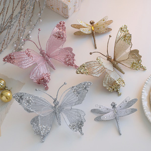 Ornements de Noël modernes et écologiques <span class=keywords><strong>en</strong></span> forme de papillon, <span class=keywords><strong>en</strong></span> maille imitation, avec paillettes, poudre adhésive et perles, pour sapin - Product Image 2
