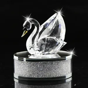 Glass Swan Sculpture Ornament Birthday Gift Clear Crystal Swans Car Decoration With Rhinestone For Wedding Souvenirs