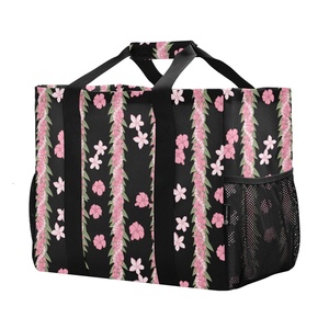 <b>Large</b> Pink Puakenikeni Flower Reusable Canvas Dust Bags Hawaii Dirty Clothes Custom Design Laundry Basket with Handle - Product Image 1