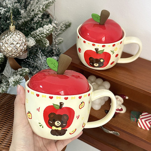 Dragon Pavilion Apple Ceramic Mug 301-400ml With Lid Heat Resistant Birthday Gift For Girls Retro Style - Product Image 2