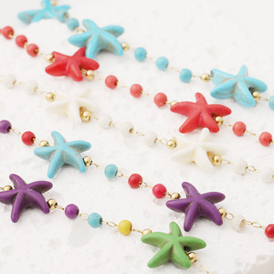 Starfish <b>Beaded</b> Bracelet Anklet Colorful Stainless Steel Chain Summer Beach Party Jewelry Bohemian Style H1635 - Product Image 1