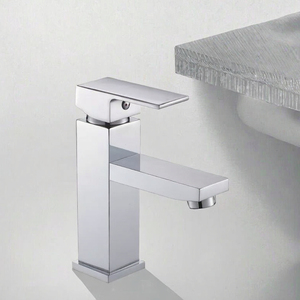 Robinet de lavabo de salle de bain monocommande monotrou en laiton chromé, design contemporain, à montage sur plan, avec cartouche céramique, idéal pour les salles de sport - Product Image 3