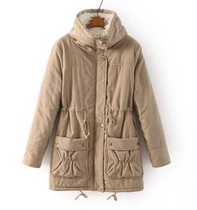 겨울 의류 한국 스타일 미디 기장 슬림핏 여성용 드로스트링 허리 스트랩 양털 안감 따뜻한 면 패딩 코트 - Product Image 3