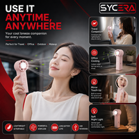 Ventilateur portable de voyage avec miroir et lampe de nuit, rechargeable par USB, pour le bureau, le maquillage et l'extérieur