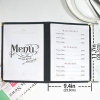 Sampul Menu Restoran dengan Sistem Buka Samping, Jahitan Ganda, Kantung Menu Transparan dari Vinyl, dan Sudut Dekoratif Emas