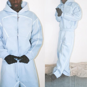 KingSen High Quality Custom Embroidered French Terry Cotton Tracksuit <b>Zip</b> Up Hoodie Contrast Stitching Oversized Men's Sweatsuit - Product Image 1