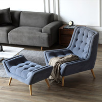 Fauteuil d'appoint capitonné en velours nordique avec ottoman, fauteuil de salon moderne à dossier haut, canapé simple pour salon, chambre à coucher, hôtel