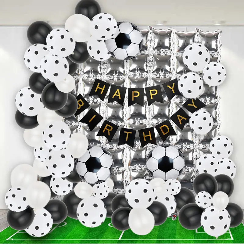 Conjunto de balões para decoração, 74 pçs, balões preto e branco para aniversário e futebol, série esportiva, para decoração de festas e festivais