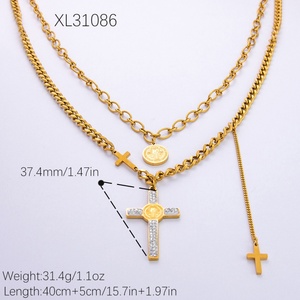 Trendy Personalized 18K Gold Plated <b>Cross</b> Pendant Necklace Princess Cut Stainless Steel Link <b>Chain</b> Luxury Niche for Parties - Product Image 6