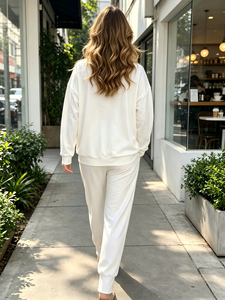 <b>White</b> Turtleneck Sweatshirt and Jogger <b>Set</b> Women <b>2</b> <b>Piece</b> Casual Loungewear Full Sleeve Loose Fit - Product Image 3