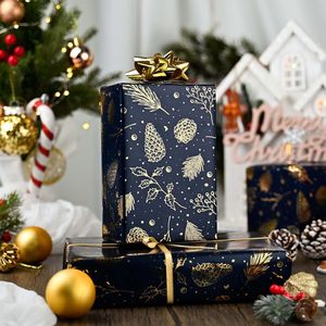 Homeral Christmas Wrapping Paper 17in x 32.8ft Navy Blue Gold Pine Cone Metallic Shine Gift Craft Recyclable - Product Image 5