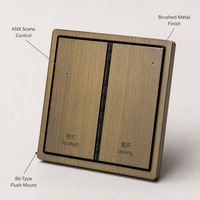 Interrupteur mural intelligent KNX 2 gangs 2 commandes, construction métallique, indice de protection IP20, télécommande, domotique pour maisons de retraite