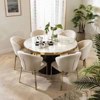 Ensemble de table à manger en marbre rond personnalisé, meubles de salle à manger, dessus de table en marbre naturel à bord doré