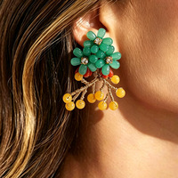 Anting-anting bunga manik-manik akrilik warna-warni wanita, gaya boho, dengan rumbai, perhiasan gantung, grosir