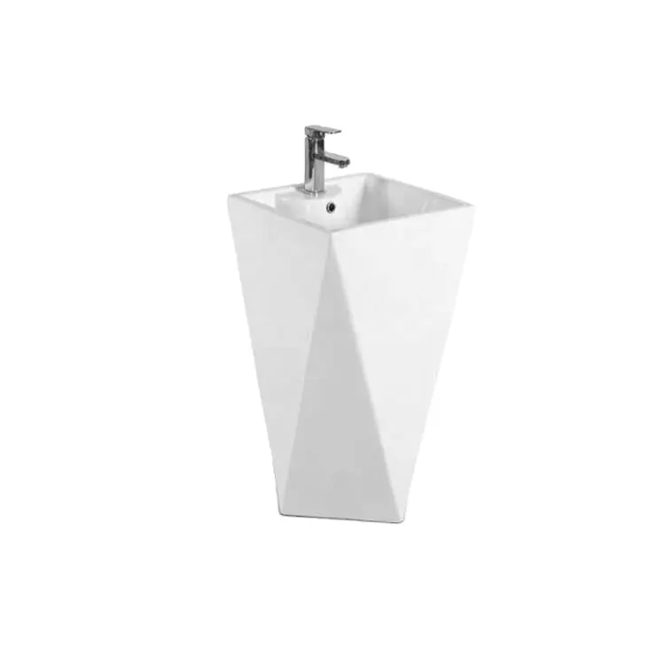 Desain Modern berdiri bebas wastafel tangan bagian poligonal Unik Kamar kecil keramik kamar mandi granit alas wastafel