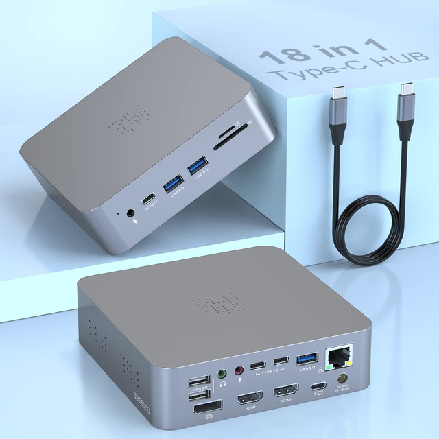 OEM Multiport Dock Station USB-C Hub Adapter Type-C 4K 60hz Converter Ethernet 3.0 USB C 18 in 1 Hub USB Charging Station Dock