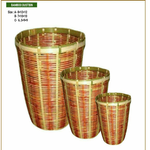 Handwoven Bamboo <b>Dustbin</b> 3 Pieces Set with Natural Finish for Home Office Bathroom Bedroom <b>Kitchen</b> Hotel and Stylish Indoor - Product Image 1