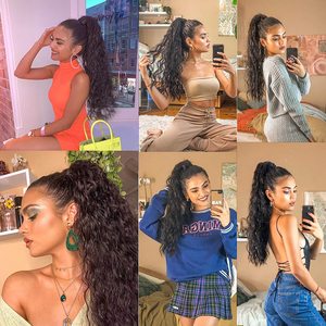 100% capelli umani coda di cavallo estensioni dei capelli doppio disegnato naturale avvolgere i capelli coda di cavallo con coulisse - Product Image 5