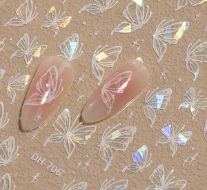 Nouveaux autocollants pour ongles 3D laser argentés, papillons creux, autocollants adhésifs pour ongles - Product Image 4