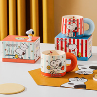 Nouvelles tasses en céramique colorées de style pierre, grande capacité, rayées, motif dessin animé mignon, compatibles lave-vaisselle et micro-ondes, coffret cadeau, tasses d'anniversaire