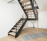 CBMmart Marches en bois massif Escaliers flottants Escalier droit Poteau rond Garde-corps Main courante en bois