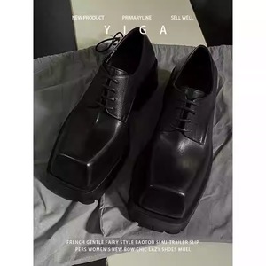 Zapatos Derby Unisex Estilo Británico con Punta Cuadrada, Suela Gruesa, Cierre de Cordones, Material PU, con Función de Aumento de Altura para Otoño - Product Image 3